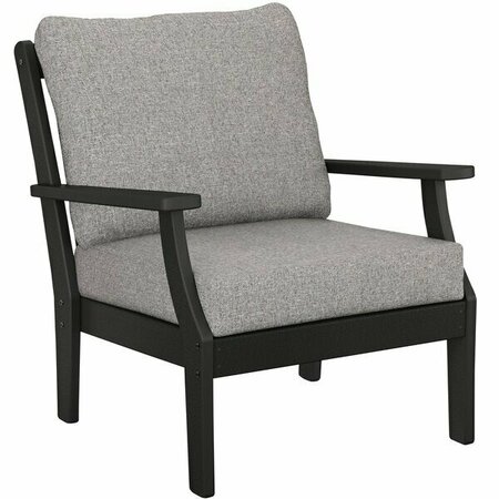 POLYWOOD Braxton Black / Grey Mist Cross Back Outdoor Deep Seating Arm Chair 6334501BL145